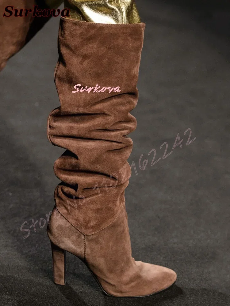 Street Fashion Winter - Retro Pleated Slip On Modern Boots