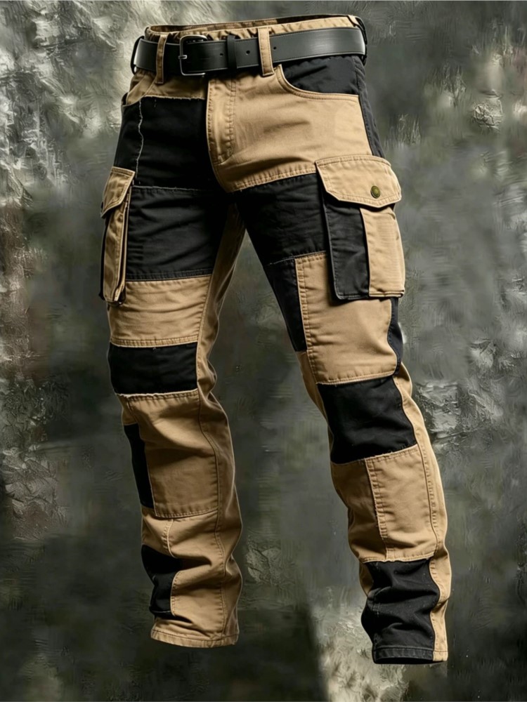 Street Fashion Outfit - Cotton Men Cargo Pants Khaki Casual