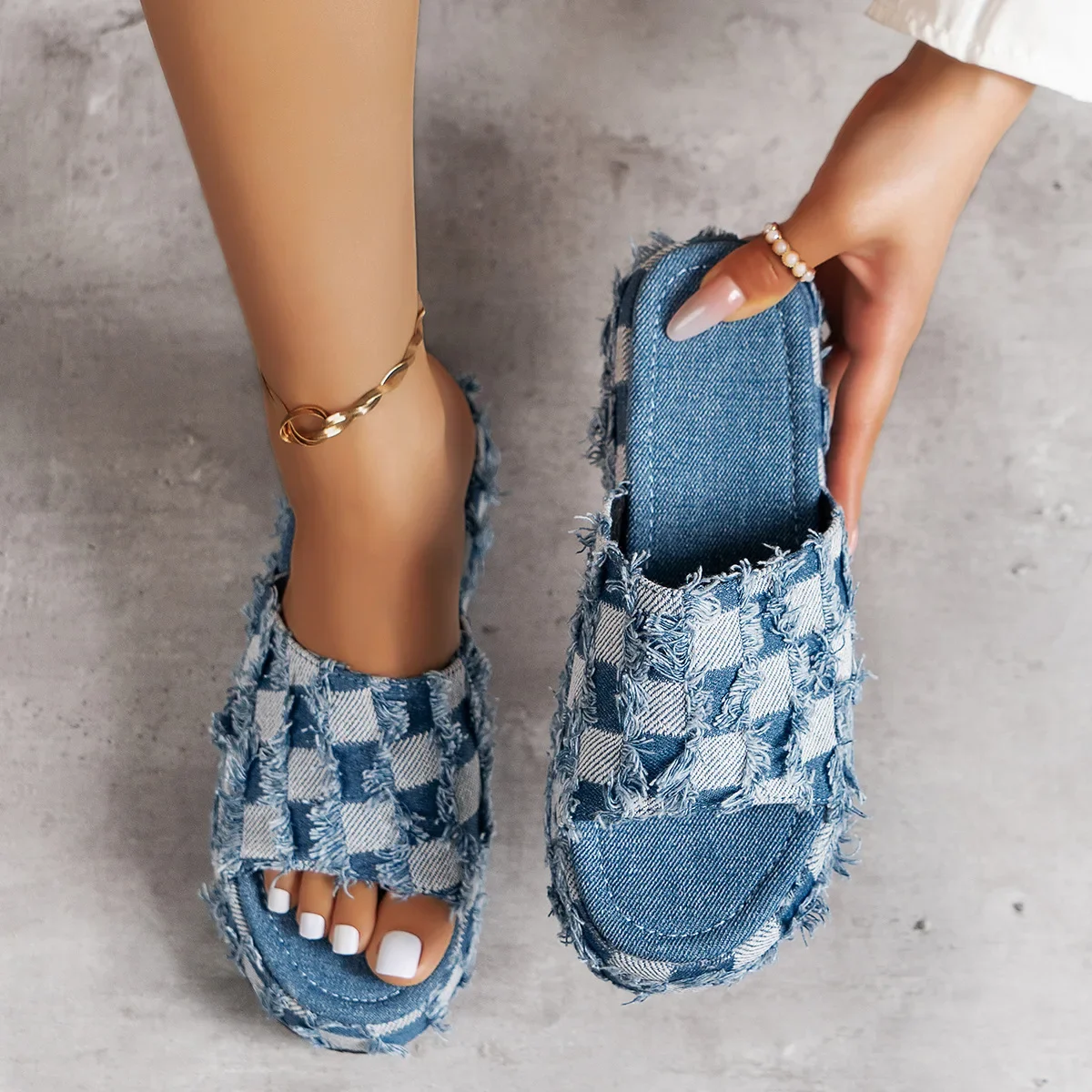 Street Fashion Jeans Women - New Women Denim Slides Summer Sandals