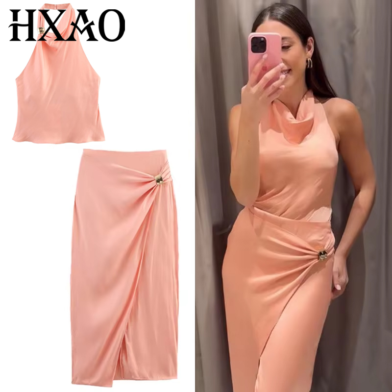 Street Fashion Outfit - HXAO Satin Skirt Set Elegant Women's