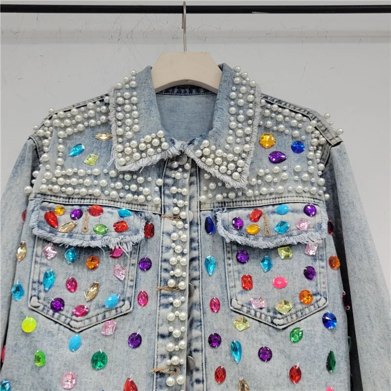 Street Fashion Jeans Women - Autumn Women Fashion Pearl Beaded Diamond