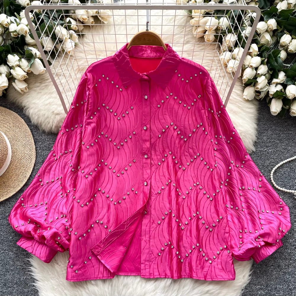 French Street Fashion - Basics Rhinestone Polo-neck Fashion Single Breasted