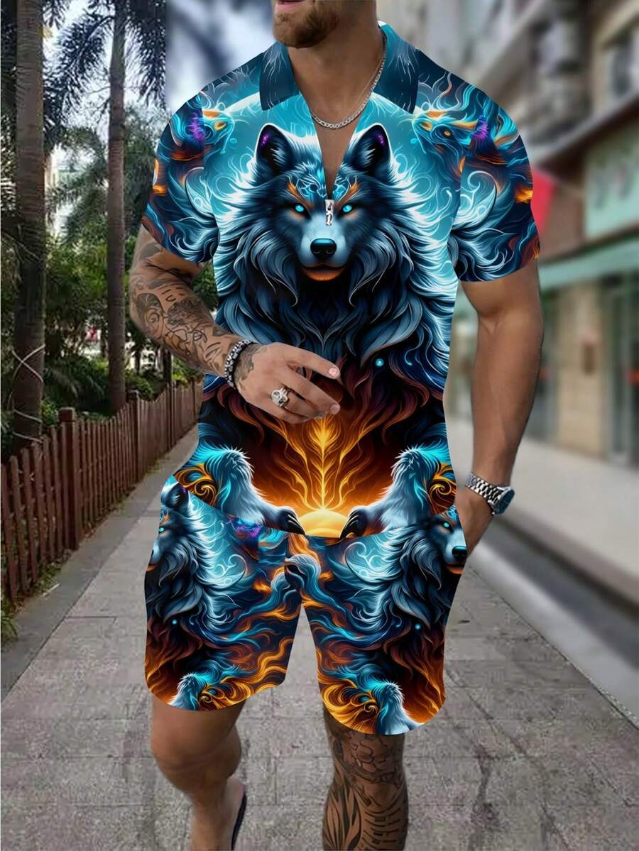 Men's Fashion 3D Wolf Print Zi - đánh giá và giá Street Fashion Outfit