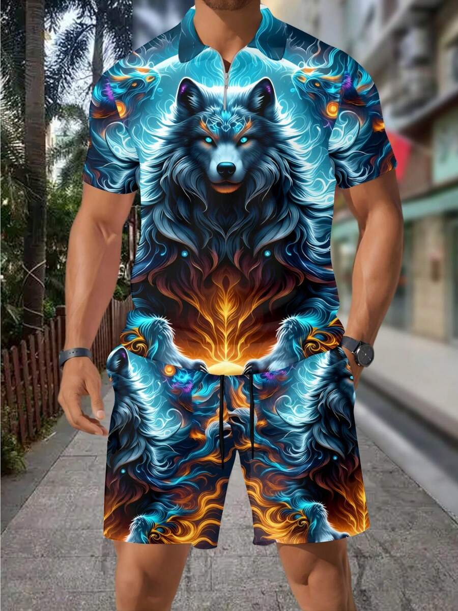 Men's Fashion 3D Wolf Print Zi - đánh giá và giá Street Fashion Outfit