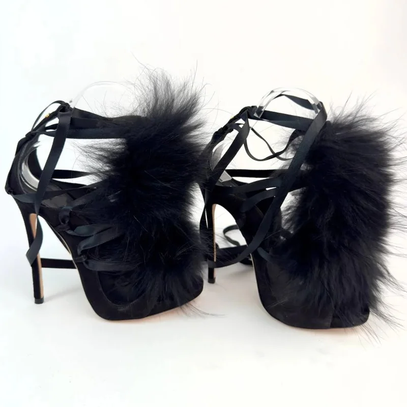 Fur Lace Up Peep Toe Hollow Ou - đánh giá và giá Street Fashion Outfit