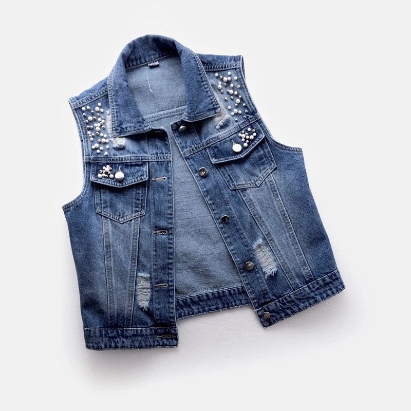 Women Denim Vest Luxury Pearls - đánh giá và giá Street Fashion Jeans Women