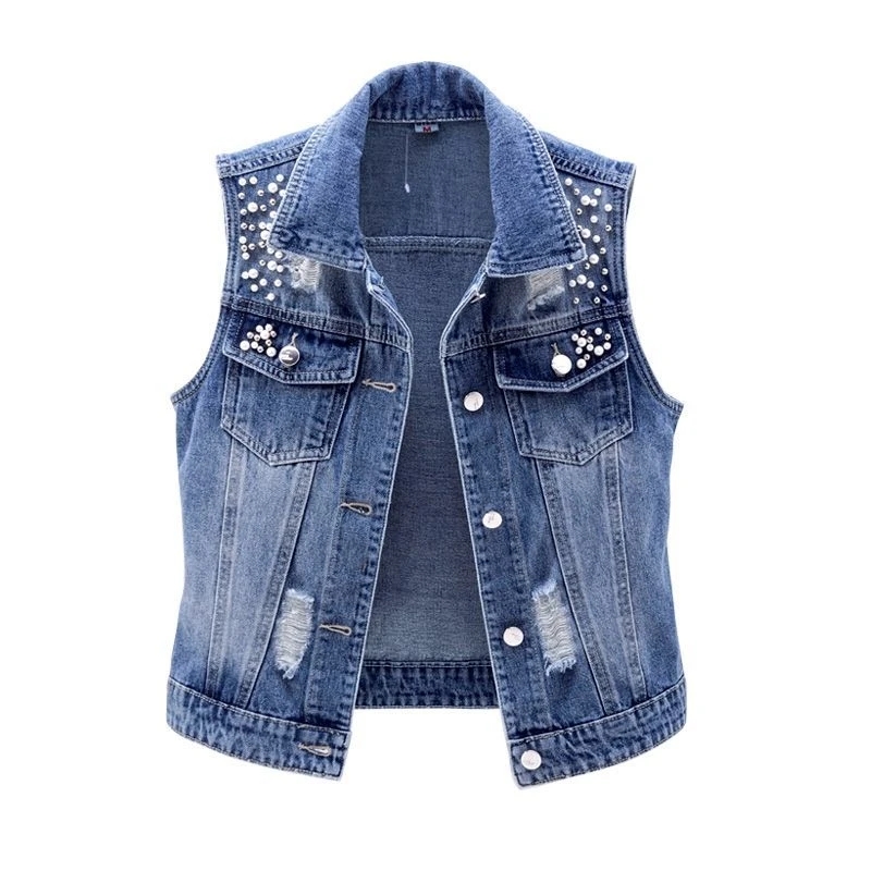 Women Denim Vest Luxury Pearls - đánh giá và giá Street Fashion Jeans Women