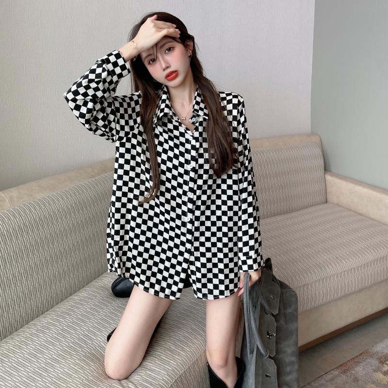 Polo Neck Plaid Button Loose H - đánh giá và giá Street Fashion Youth