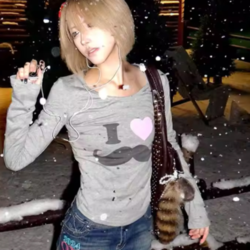 Japanese Y2K Beard Print T-Shi - đánh giá và giá Street Fashion Dance
