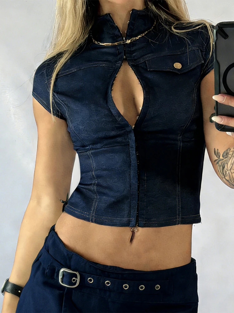 Women Fashion Dark Blue Zip Up - đánh giá và giá Street Fashion Com