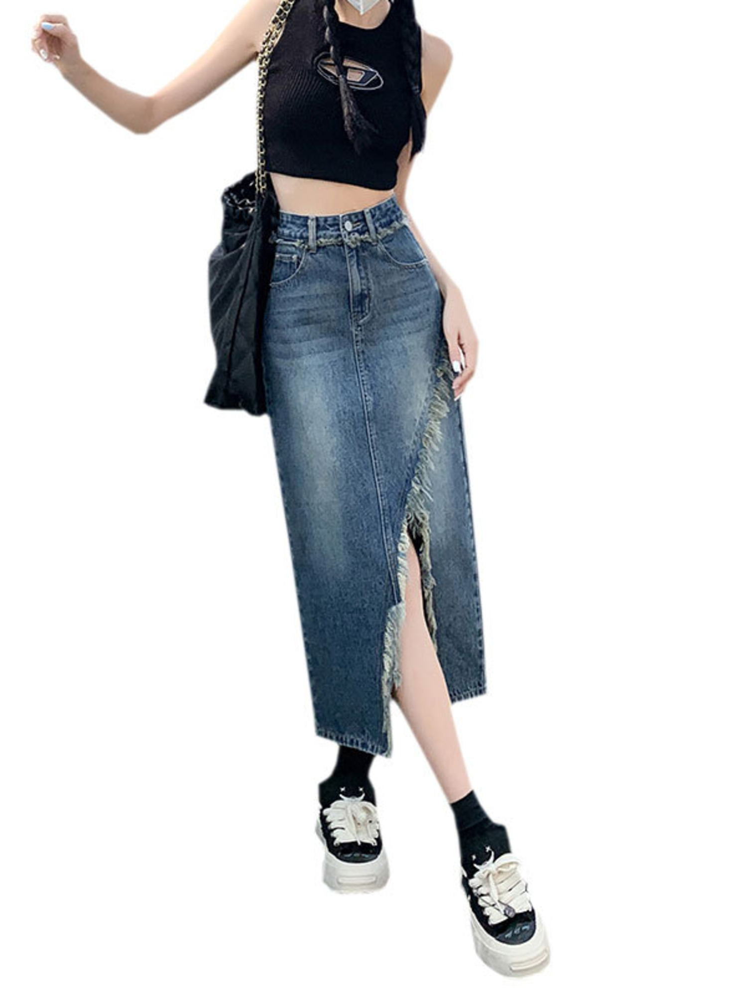 Women's High Waist Denim Skirt - đánh giá và giá Street Fashion Jeans Women
