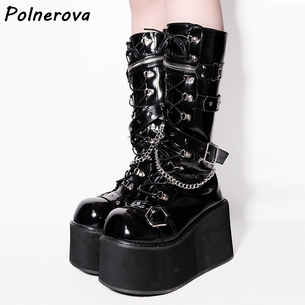 Black Platform Metal Chain Boo - đánh giá và giá Street Fashion Winter