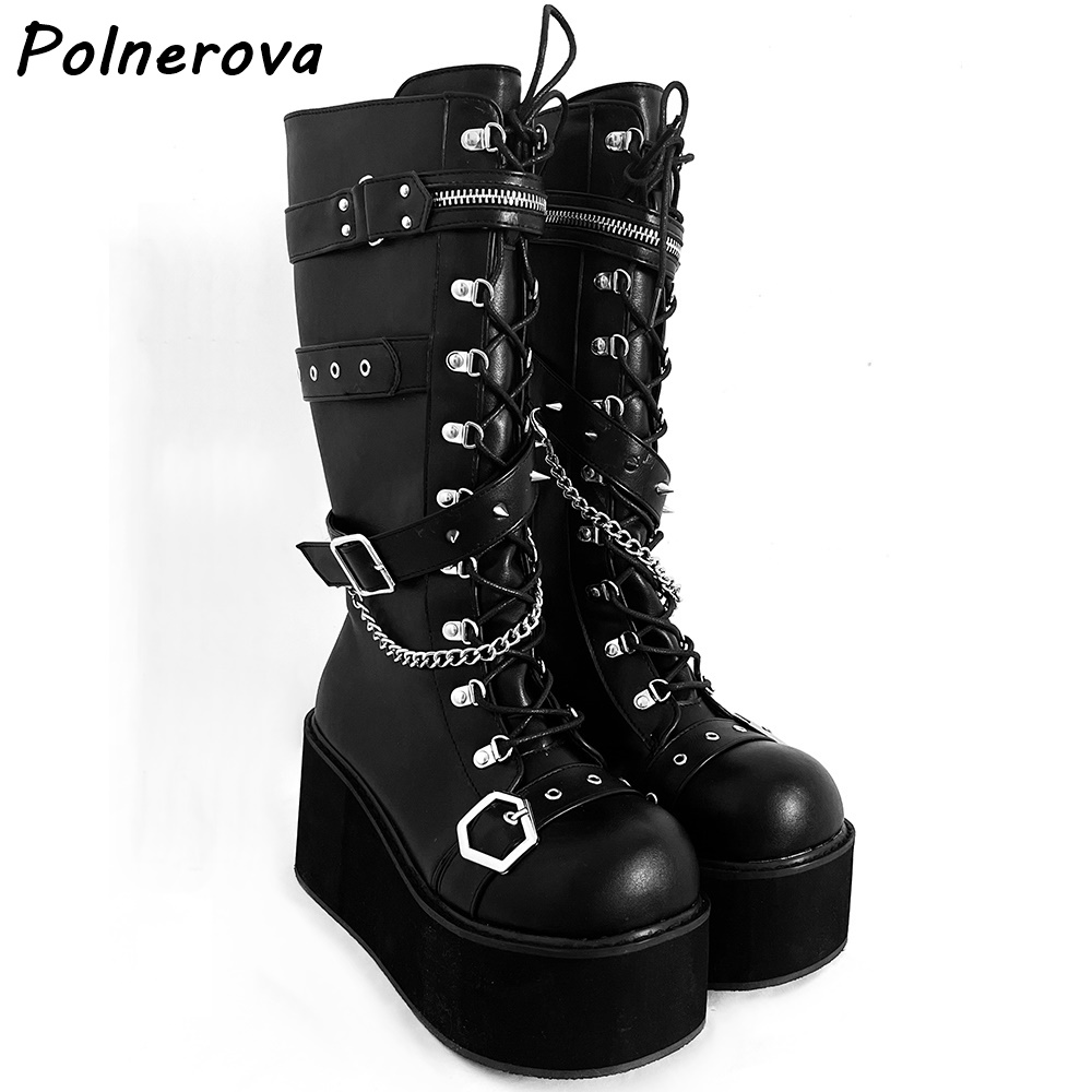 Black Platform Metal Chain Boo - đánh giá và giá Street Fashion Winter