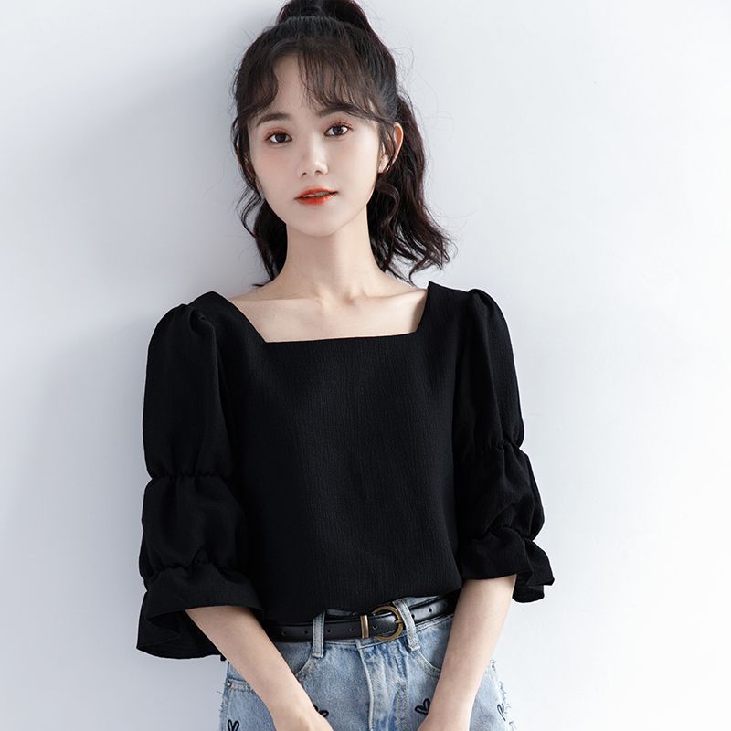 Pleated Short Sleeve Solid Kor - đánh giá và giá Street Fashion Youth