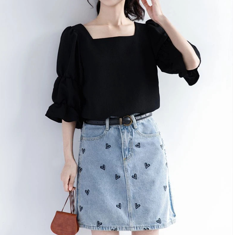 Pleated Short Sleeve Solid Kor - đánh giá và giá Street Fashion Youth