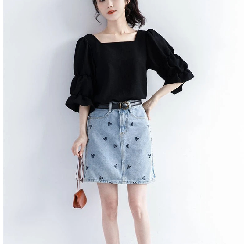Pleated Short Sleeve Solid Kor - đánh giá và giá Street Fashion Youth