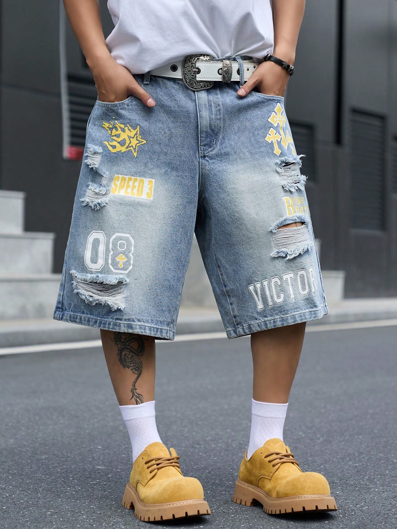 Men's Loose Fit Denim Bermuda  - đánh giá và giá Street Fashion Dance